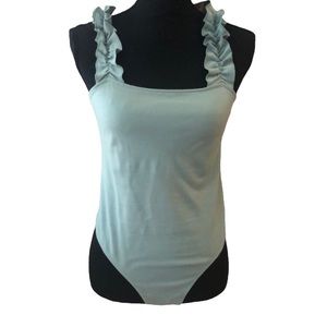 FOREVER 21 SQUARE NECK RUFFLED STRAPS TANK TOP BODYSUIT SAGE GREEN SIZE LARGE